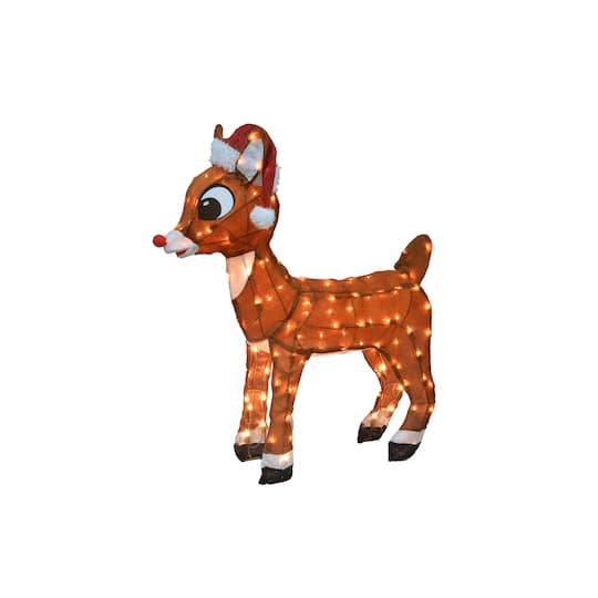 ProductWorks Rudolph 3ft. 3D Pre-Lit Rudolph with Santa Hat Yard Art